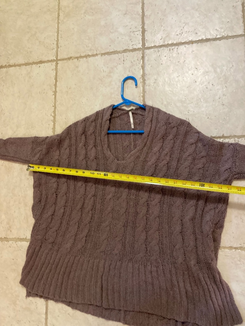 Free People Easy Cable Knit V Neck Pullover Sweater Mocha Brown 100% Cotton XS - Picture 6 of 9